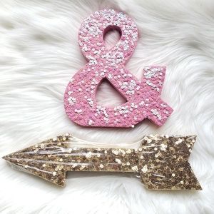 Sequin Ampersand and Arrow Wooden Signs